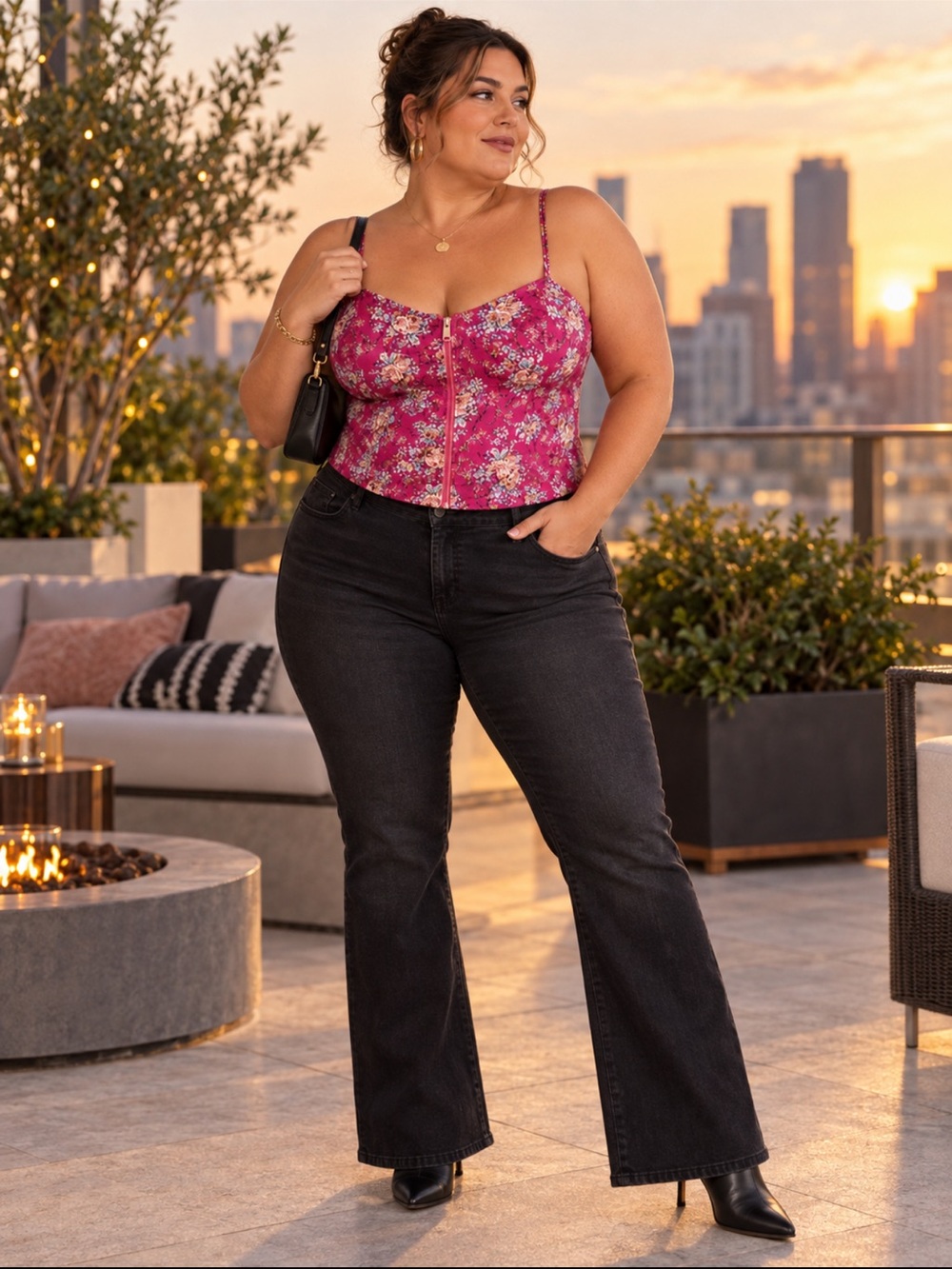 She’s Cool Pink Floral Corset Bustier Crop Top Size 1X Y2K